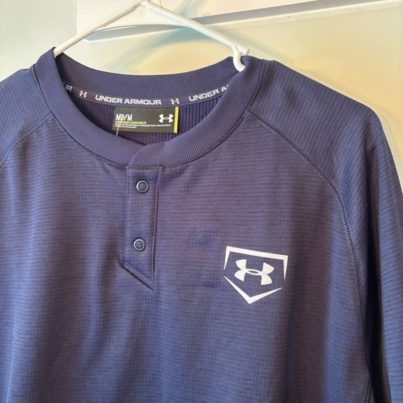 Under Armour Cold Gear long sleeve pullover Fleece Lined Shirt M Navy Blue New - Picture 2 of 7